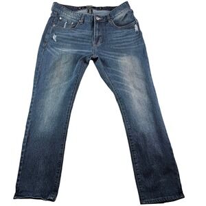 MBX‎ Denim Jeans Men 34x30 Blue Distressed Stretch Straight Fit Casual Classic